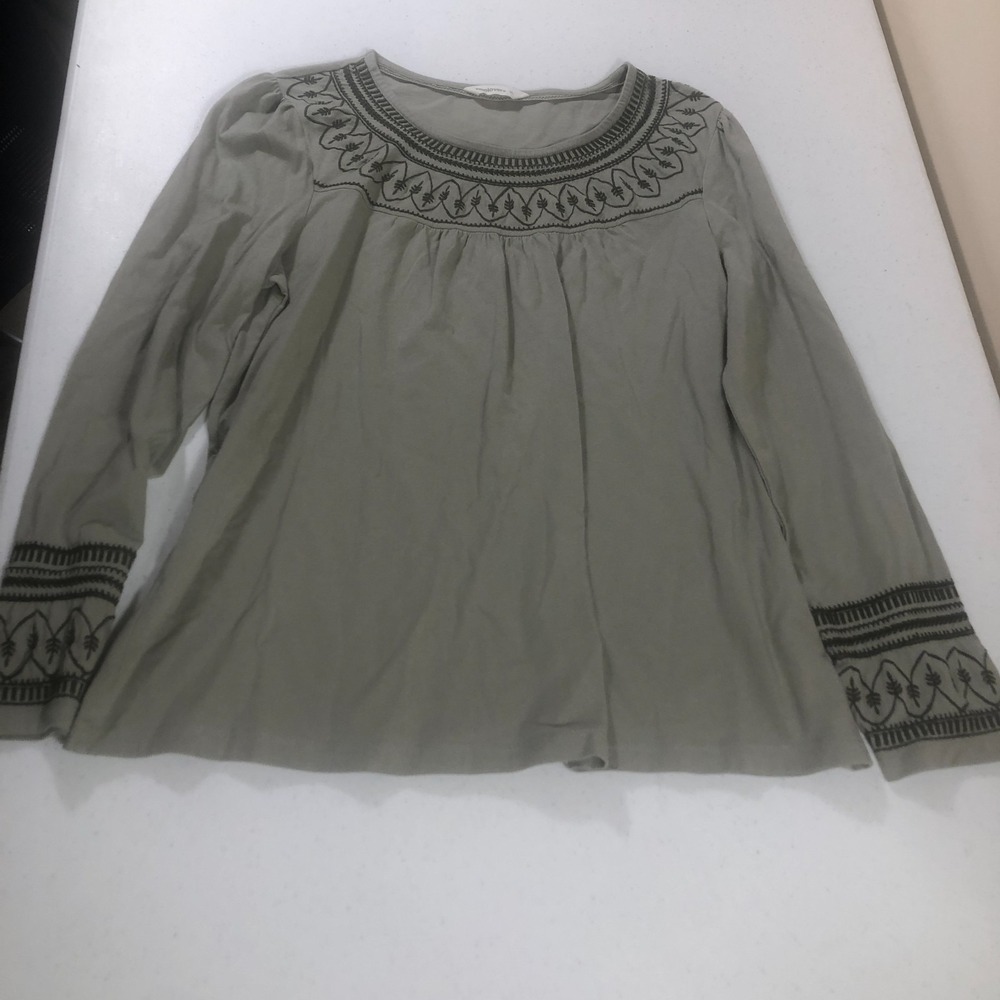 Cottagecore Lagenlook Embroidered Top Women Green Sz M 100% Organic Cotton Shirt